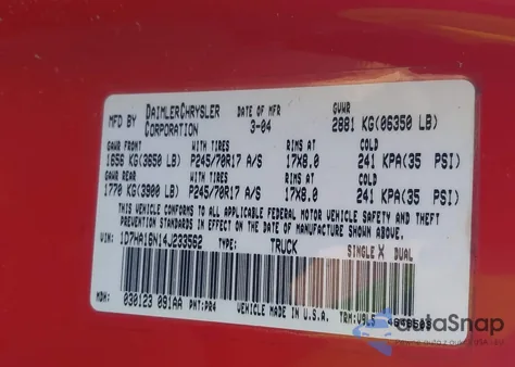 2004 Dodge Ram 1500 Slt/Laramie from USA, damaged, VIN 1D7HA16N14J233562